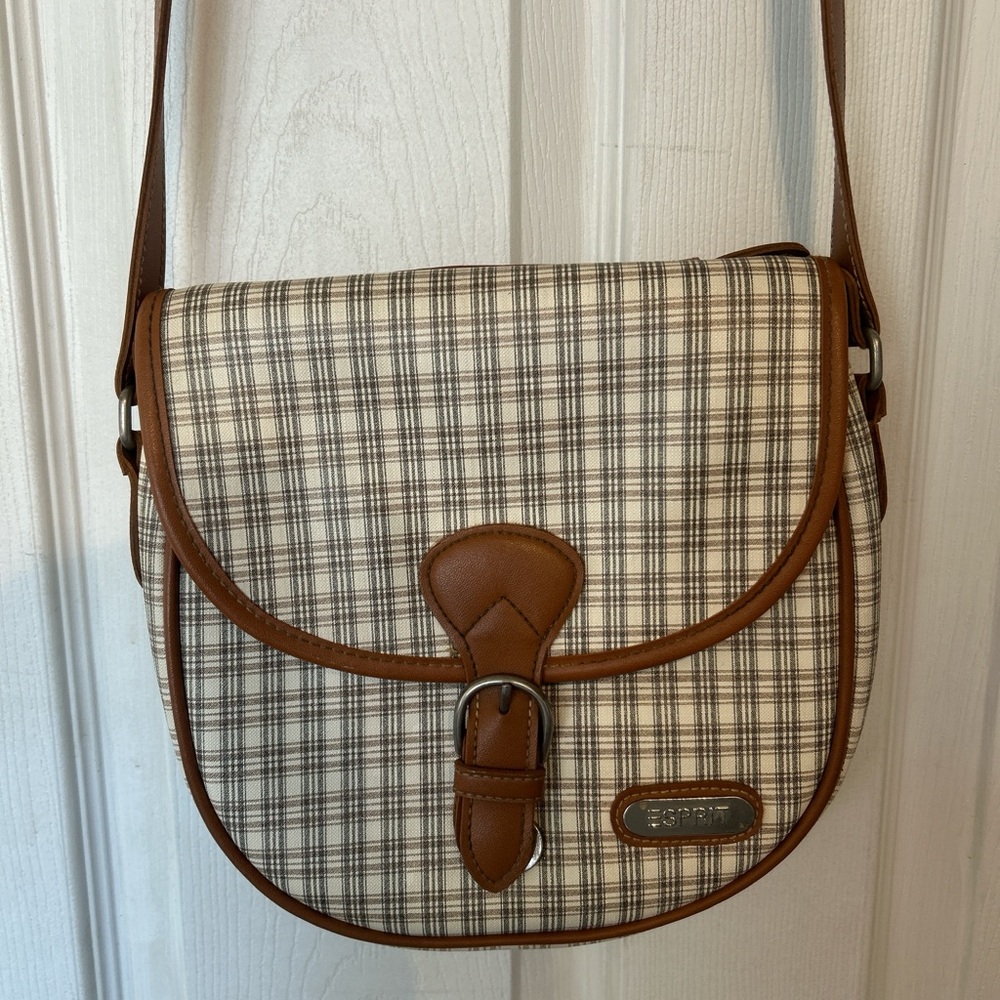 Esprit Checkered Crossbody Bag with Brown Accents